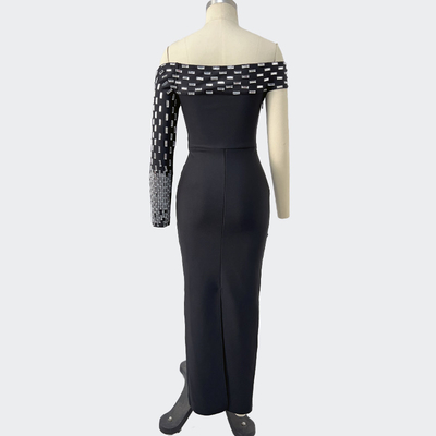 LS2651 Sexy One-Shoulder Crystal Diamond Bodycon Party Dress for Women Made of Bandage Material and Natural Waistline