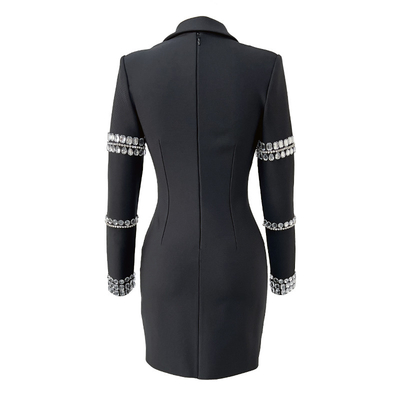 Kimshein LS2650 Sexy V-neck Diamond Mini Bandage Dress for Women Long Sleeves and Crystal Tight Bodycon Dress