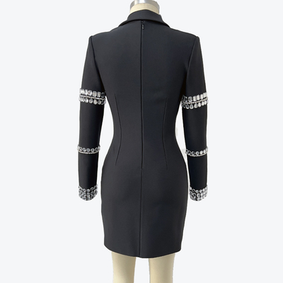 Kimshein LS2650 Sexy V-neck Diamond Mini Bandage Dress for Women Long Sleeves and Crystal Tight Bodycon Dress