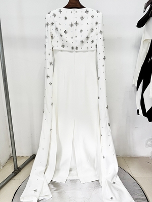 LS2665 Design Spring Crystal Floor-Length Long Sleeve Solid Color Dress Natural Waist Regular Sleeve Dress for Standards