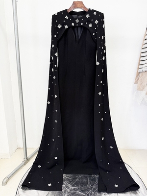 LS2665 Design Spring Crystal Floor-Length Long Sleeve Solid Color Dress Natural Waist Regular Sleeve Dress for Standards