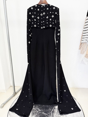 LS2665 Design Spring Crystal Floor-Length Long Sleeve Solid Color Dress Natural Waist Regular Sleeve Dress for Standards