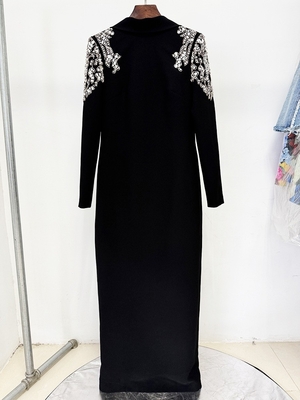 Breathable LS2669 Backless Party Dress for Women Long Sleeves and Hanging Neck Collar Luxurious Diamond Crystal Dress