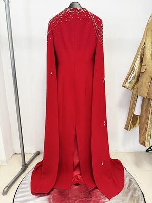End Pearl Ladies' Party Dress LS2666 Luxurious Crystal Fringe Evening Dress with Floor-Length Sleeves and Square Neckline