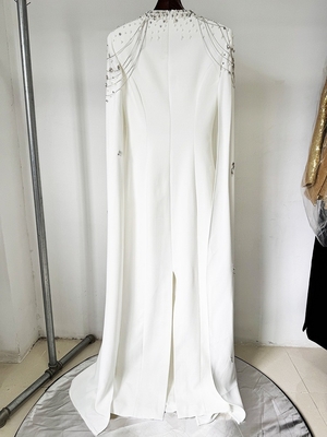 End Pearl Ladies' Party Dress LS2666 Luxurious Crystal Fringe Evening Dress with Floor-Length Sleeves and Square Neckline