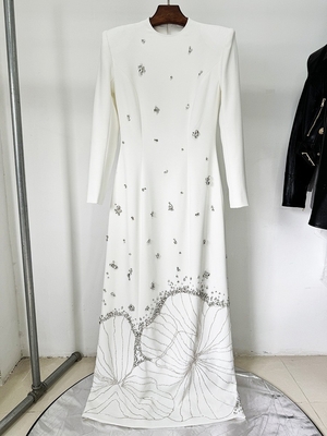 LS2667 Spring Autumn Beaded Luxury Evening Dress Long Sleeve Full Sleeve Crystal Floor-Length Gown
