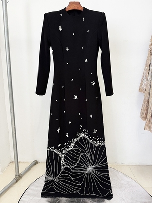 LS2667 Spring Autumn Beaded Luxury Evening Dress Long Sleeve Full Sleeve Crystal Floor-Length Gown