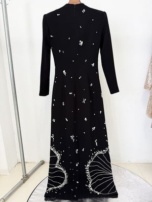 LS2667 Spring Autumn Beaded Luxury Evening Dress Long Sleeve Full Sleeve Crystal Floor-Length Gown