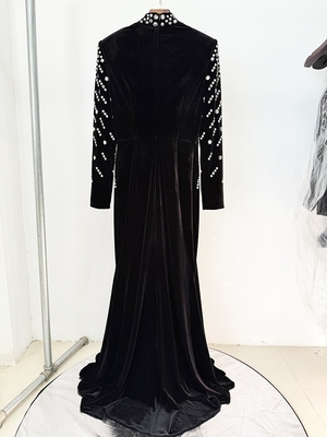 Kimshein LS2662 Black Velvet High Neck Diamond Embellished Long Sleeve Crystal Beaded Party Dress for Women ' Choice