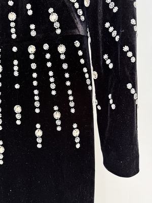 Kimshein LS2662 Black Velvet High Neck Diamond Embellished Long Sleeve Crystal Beaded Party Dress for Women ' Choice