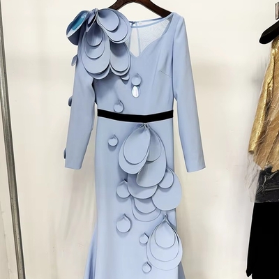 LS2661 Luxurious Floor-Length Dress with Floral Print Round Neckline Long Sleeves and Slim Fit Supports Intelligent Tracking