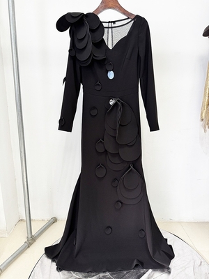 LS2661 Luxurious Floor-Length Dress with Floral Print Round Neckline Long Sleeves and Slim Fit Supports Intelligent Tracking