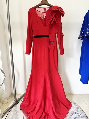 LS2661 Luxurious Floor-Length Dress with Floral Print Round Neckline Long Sleeves and Slim Fit Supports Intelligent Tracking