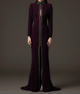 Water Diamond Decorated LS2660 Long Sleeve Party Dress for Plus Size Women Elegant and Luxurious