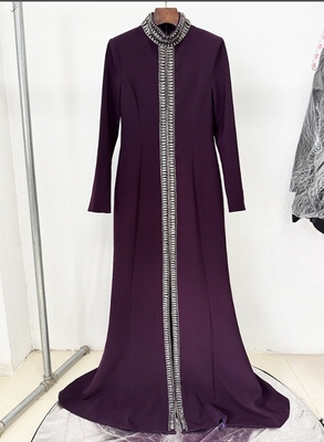 Water Diamond Decorated LS2660 Long Sleeve Party Dress for Plus Size Women Elegant and Luxurious