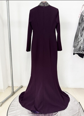 Water Diamond Decorated LS2660 Long Sleeve Party Dress for Plus Size Women Elegant and Luxurious