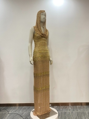 AD2571 Kimshein Luxurious Sexy Evening Dress for Women's Fashion Party Crystal Mesh Sleeveless Empire Waist Dress