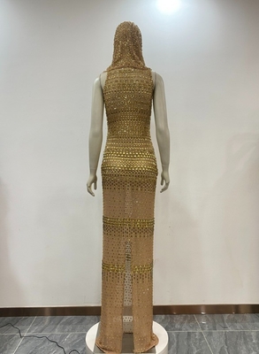 AD2571 Kimshein Luxurious Sexy Evening Dress for Women's Fashion Party Crystal Mesh Sleeveless Empire Waist Dress