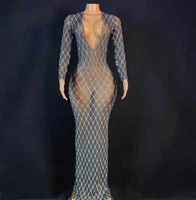 AD2085 Heavy Crystal and Retro Elements Make a Statement in Full Sleeve Floor-Length Evening Dress for a Sophisticated Party