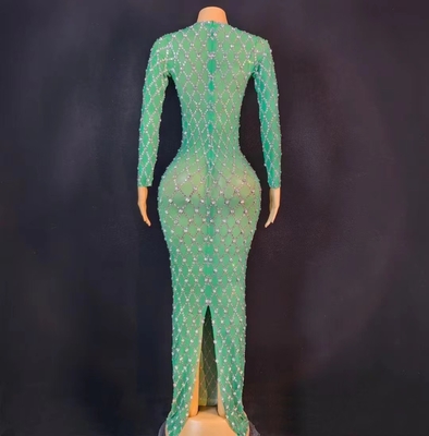 AD2085 Heavy Crystal and Retro Elements Make a Statement in Full Sleeve Floor-Length Evening Dress for a Sophisticated Party