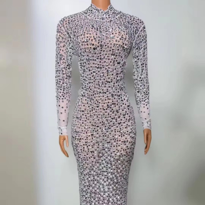 KIMSHEIN AD2384 Women's Long Sleeve Party Dress Mermaid Evening Gown with Luxury Crystal Rhinestones 220g Fabric Weight