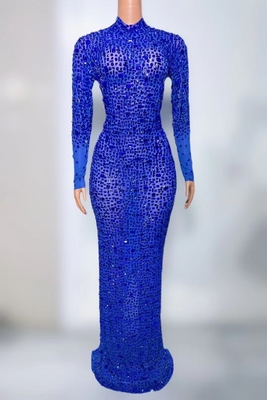 KIMSHEIN AD2384 Women's Long Sleeve Party Dress Mermaid Evening Gown with Luxury Crystal Rhinestones 220g Fabric Weight