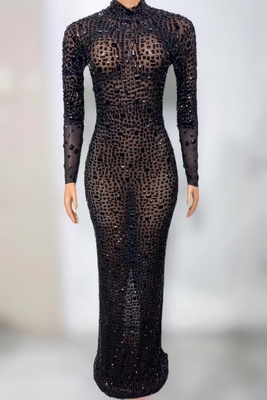 KIMSHEIN AD2384 Women's Long Sleeve Party Dress Mermaid Evening Gown with Luxury Crystal Rhinestones 220g Fabric Weight