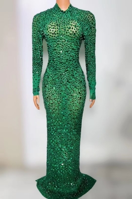 KIMSHEIN AD2384 Women's Long Sleeve Party Dress Mermaid Evening Gown with Luxury Crystal Rhinestones 220g Fabric Weight