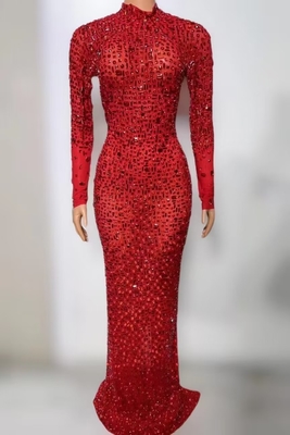 KIMSHEIN AD2384 Women's Long Sleeve Party Dress Mermaid Evening Gown with Luxury Crystal Rhinestones 220g Fabric Weight
