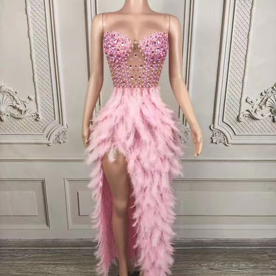 AD2550 Kimshein Summer Sexy Dress Natural Waistline Shiny Handmade Crystal Feather Long Skirt Luxurious and Elegant for Women