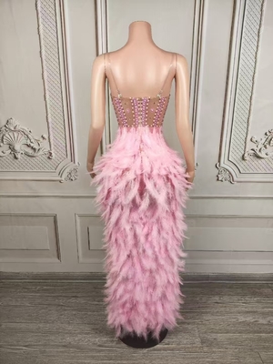 AD2550 Kimshein Summer Sexy Dress Natural Waistline Shiny Handmade Crystal Feather Long Skirt Luxurious and Elegant for Women