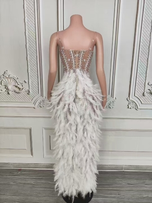 AD2550 Kimshein Summer Sexy Dress Natural Waistline Shiny Handmade Crystal Feather Long Skirt Luxurious and Elegant for Women