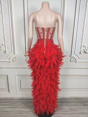 AD2550 Kimshein Summer Sexy Dress Natural Waistline Shiny Handmade Crystal Feather Long Skirt Luxurious and Elegant for Women