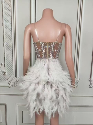 AD2551 Women's Summer Dress Shiny Handmade Crystal Feather Dress Slim Fashion Elegant Party Dress made of Satin Fabric