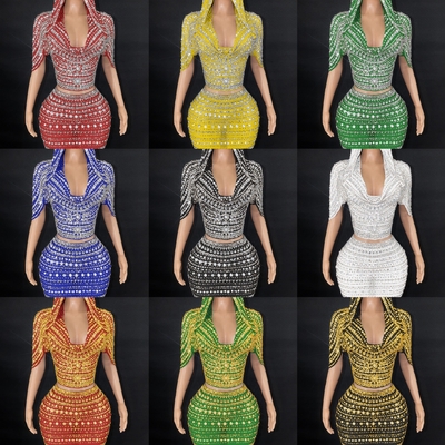 220g Fabric Weight AD2570 Luxurious Pearl Party Dress with Shimmering Diamonds and Crystal Embellishments 2-Piece Mini Set