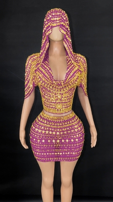 220g Fabric Weight AD2570 Luxurious Pearl Party Dress with Shimmering Diamonds and Crystal Embellishments 2-Piece Mini Set