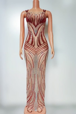 AD2471 Red Sheer Mesh Dress with Luxurious Puffy Skirt and Sparkling Crystals Limited Quantity