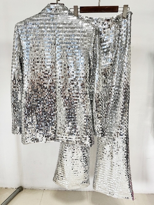 SR2407 Kimshein Fashion Women's Sparkling Suit Set Perfect for Parties Shiny Suit Pants 2-Piece Set Polyester/Cotton