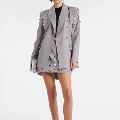 SR2402 Spring V-Neck Two-Piece Set with Luxurious Sequin Embellishment by Fashion Designer Effortlessly Chic and Stylish