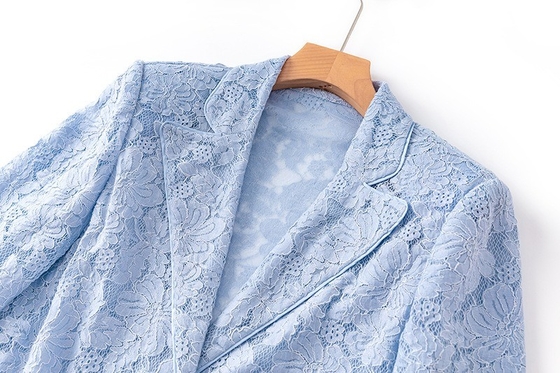 SR2403 Kimshein Blue Lace V-Neck Suit Pants Women's Two-Piece Set for Comfortable and Stylish Design