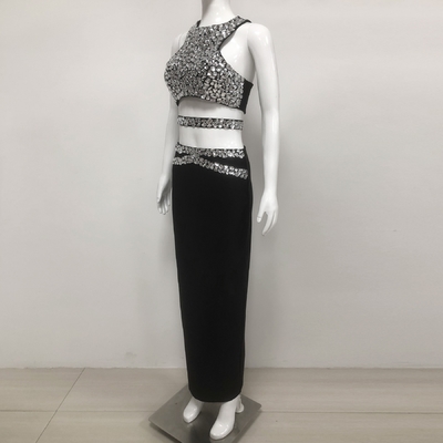 SS2393 Two-Piece Summer Set for Women Solid Elegant Party Bandage Crop Top and Skirt Set Bodycon Fit Limited Stock