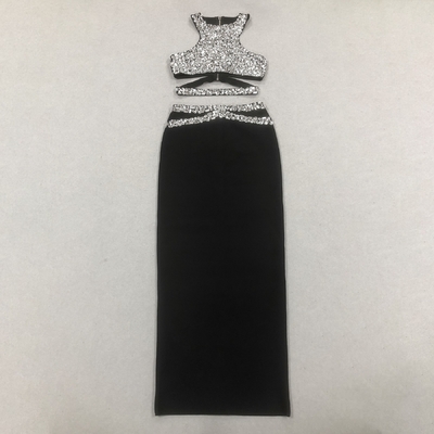 SS2393 Two-Piece Summer Set for Women Solid Elegant Party Bandage Crop Top and Skirt Set Bodycon Fit Limited Stock