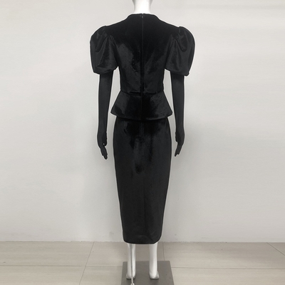Women's Elegant Black Luxury Party Dress Unique Design Bow-tie Tight Jumpsuit Hollow Out Dance Velvet Suit Craftsmanship