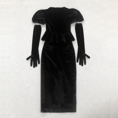 Women's Elegant Black Luxury Party Dress Unique Design Bow-tie Tight Jumpsuit Hollow Out Dance Velvet Suit Craftsmanship