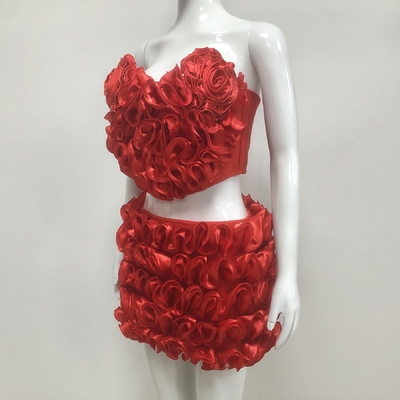 s Latest Sexy Red Floral Set SS2391 Kimshein Ruffled Top and Mini Skirt for a Show-Stopping Look at Summer Events