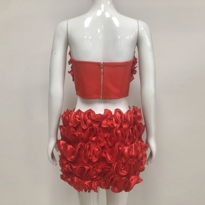 s Latest Sexy Red Floral Set SS2391 Kimshein Ruffled Top and Mini Skirt for a Show-Stopping Look at Summer Events