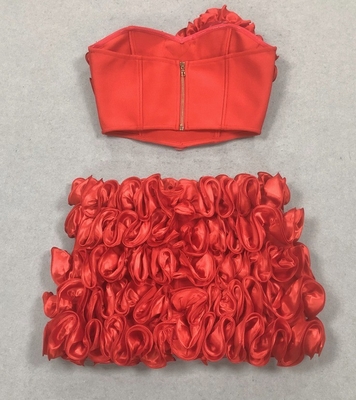 s Latest Sexy Red Floral Set SS2391 Kimshein Ruffled Top and Mini Skirt for a Show-Stopping Look at Summer Events