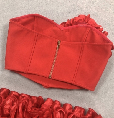 s Latest Sexy Red Floral Set SS2391 Kimshein Ruffled Top and Mini Skirt for a Show-Stopping Look at Summer Events