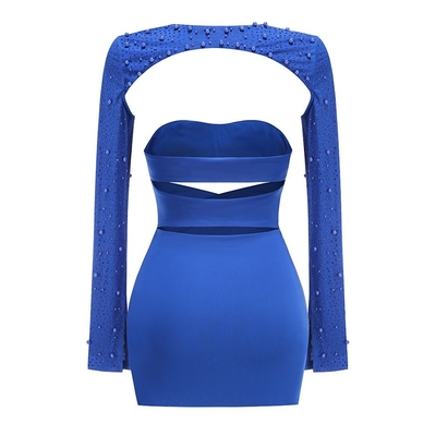 SS2390 Summer Women's Fashion Mini Pearl Beaded Two-Piece Set Long Sleeve Straight Knife Dress Without Sleeves