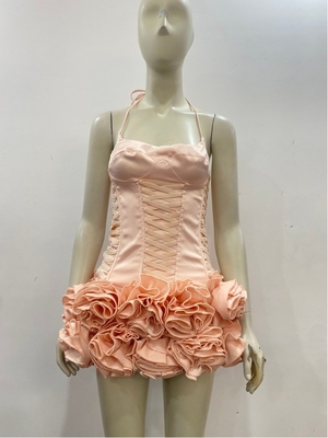 SS2385 Kimshein Women's Fashion Satin Suit Sleeveless Mini Dress Set 3D Flower Two-piece Set Now 240g Fabric Weight